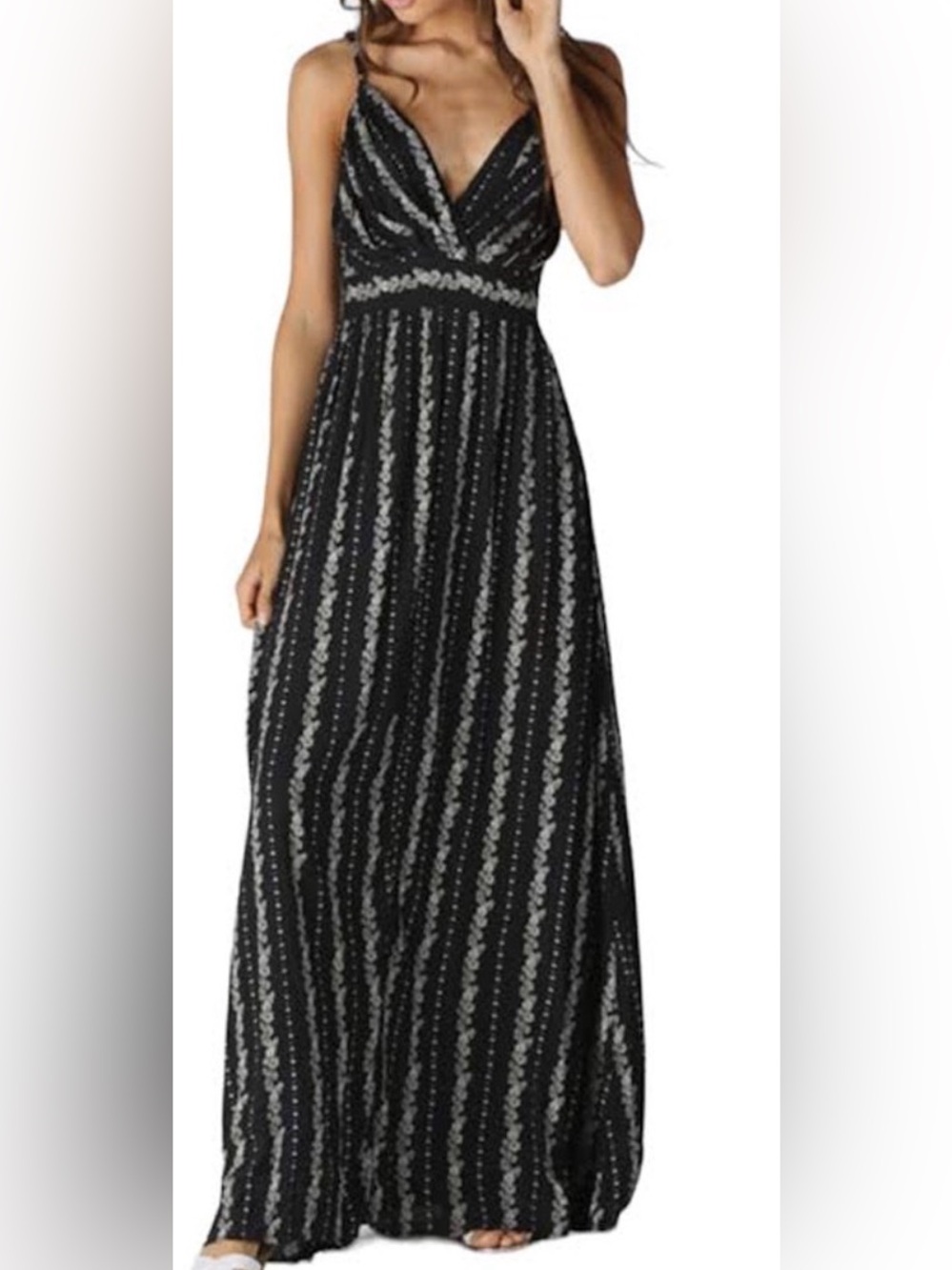 Angie Navy and white floral Striped Maxi Dress